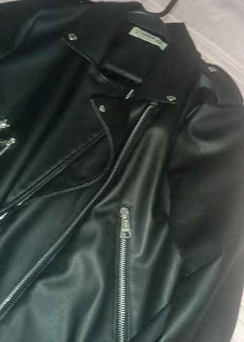 Kadın Siyah Deri Biker Ceket - Görsel 7