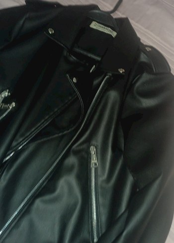 Kadın Siyah Deri Biker Ceket - Görsel 6