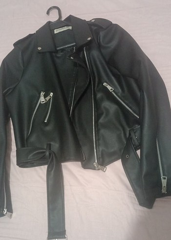 Kadın Siyah Deri Biker Ceket - Görsel 3