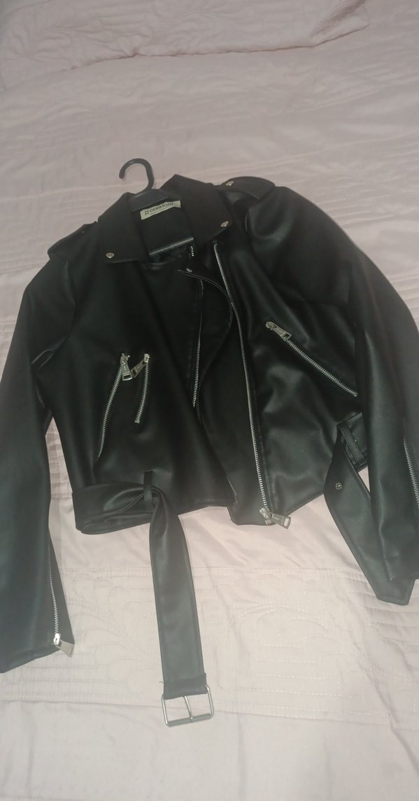 Kadın Siyah Deri Biker Ceket - Görsel 4