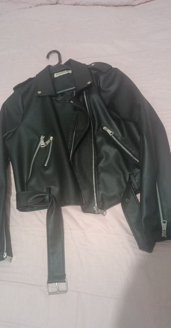 Kadın Siyah Deri Biker Ceket - Görsel 3