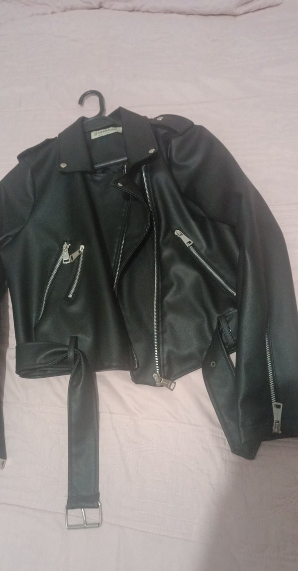 Kadın Siyah Deri Biker Ceket - Görsel 2