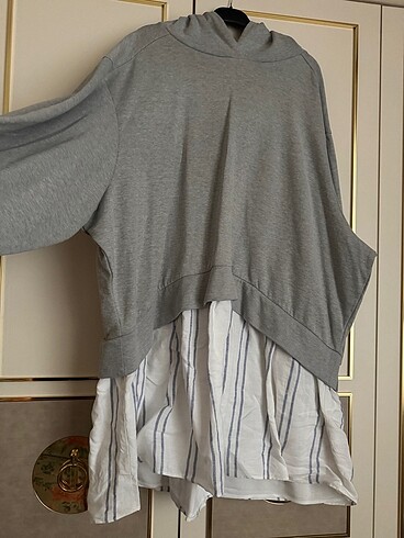 Buyuk beden gri alti birlesik sweetshirt