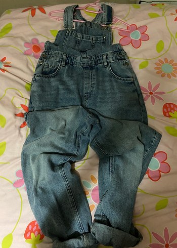 Kadın Mavi Denim Askılı Bol Kesim Tulum