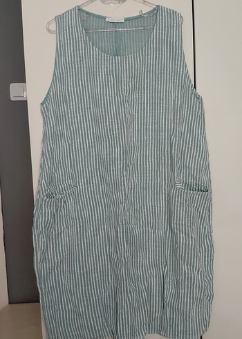 Diğer Mint Cizgili Kolsuz Rahat Elbise