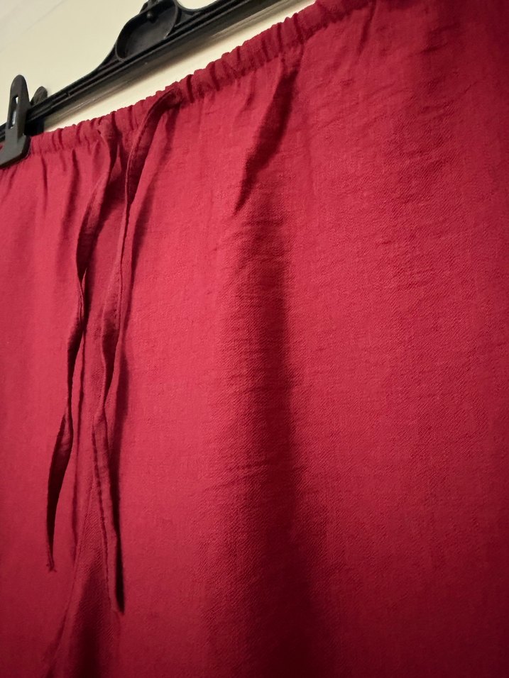 Bordo Saten Kumaş Kadın Pantolon - Görsel 2