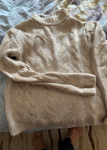 Bohem Tarz Gri Bej Triko Kadın Kazak - Görsel 3