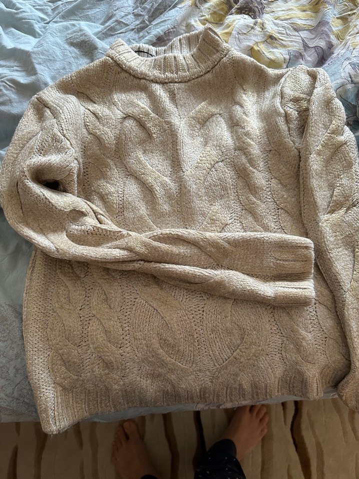 Bohem Tarz Gri Bej Triko Kadın Kazak - Görsel 3