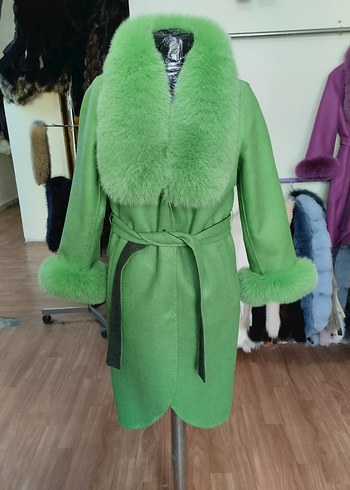 LC Waikiki Yeşil Peluş Kürklü Uzun Kadın Kaban