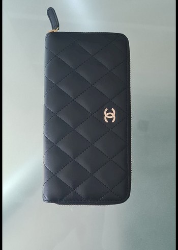 Chanel kodlu Siyah Deri Kadın Cüzdanı Fermuarlı