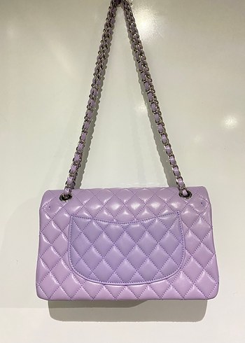  Beden mor Renk Chanel lila renk Zincir Detaylı Pastel Mor Kadın Deri Çanta