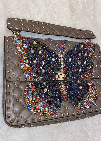 Valentino taşlı Çok Renkli İşlemeli Deri Kadın Çanta - Görsel 2