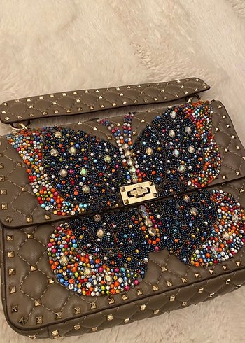 Valentino taşlı Çok Renkli İşlemeli Deri Kadın Çanta - Görsel 3