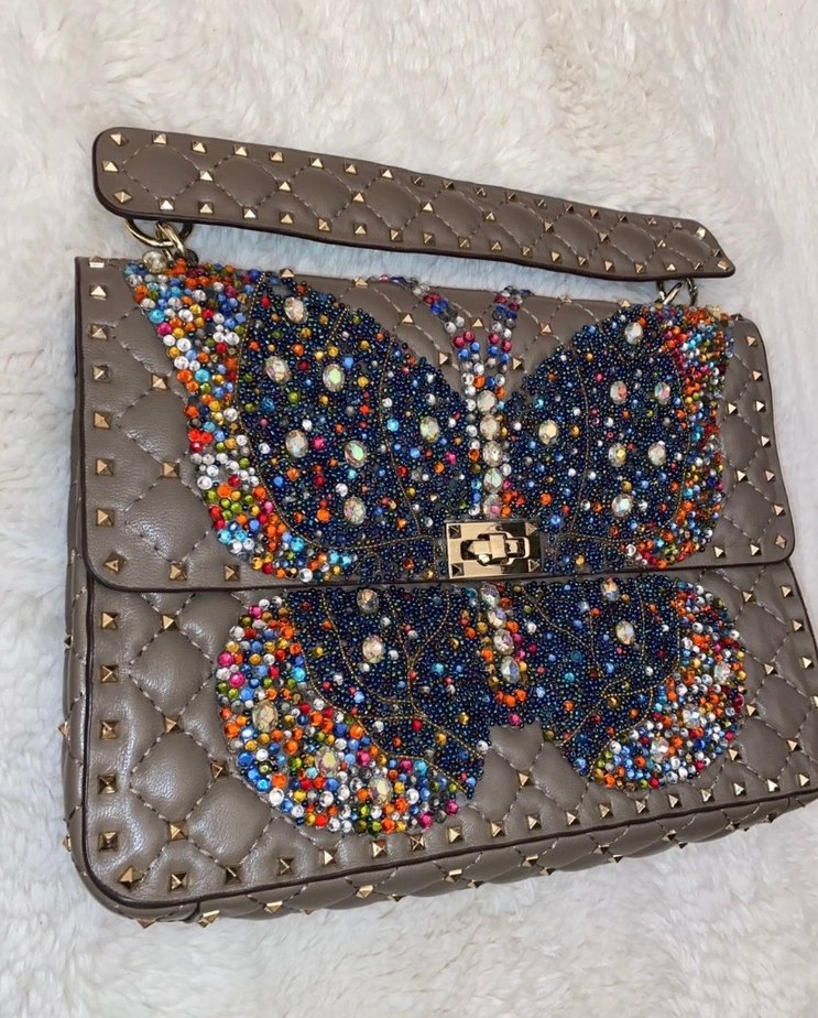 Valentino taşlı Çok Renkli İşlemeli Deri Kadın Çanta - Görsel 2