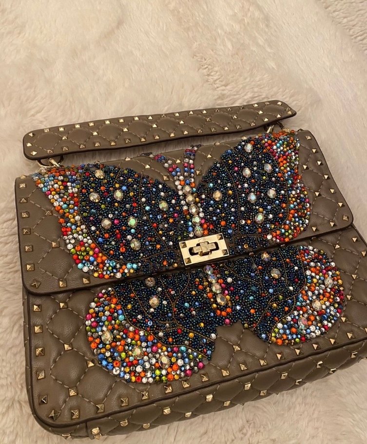 Valentino taşlı Çok Renkli İşlemeli Deri Kadın Çanta - Görsel 3