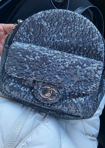 Chanel Gri Payetli Kadın Sırt Çantası - Görsel 3