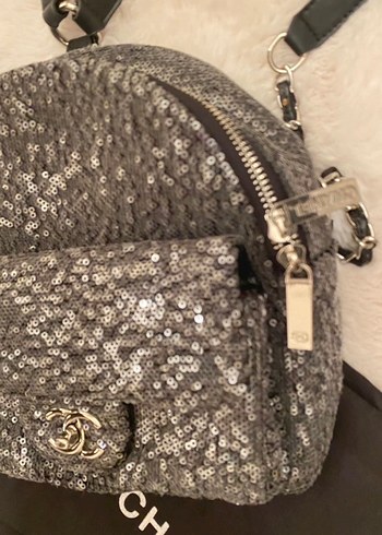 Chanel Gri Payetli Kadın Sırt Çantası - Görsel 8