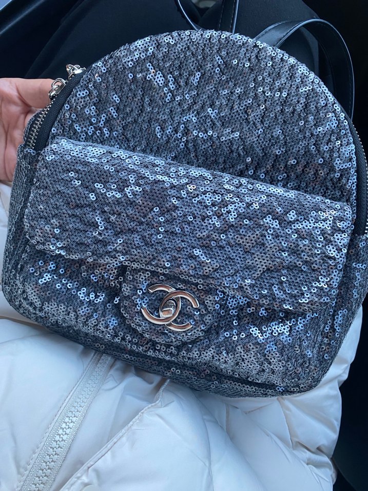 Chanel Gri Payetli Kadın Sırt Çantası - Görsel 3