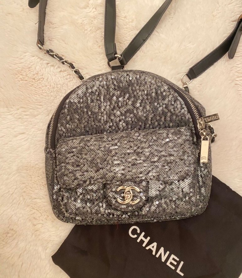 Chanel Gri Payetli Kadın Sırt Çantası - Görsel 5