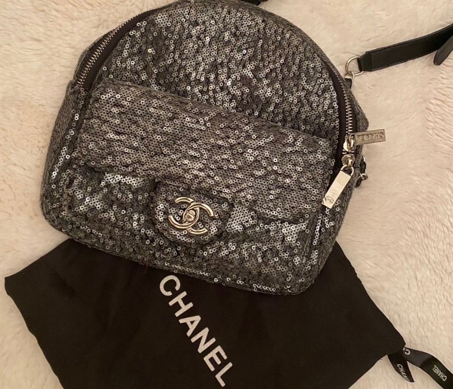 Chanel Gri Payetli Kadın Sırt Çantası - Görsel 4