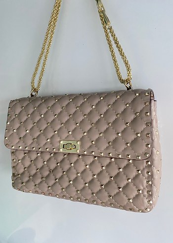 Valentino Zincir Detaylı Bej Deri Kadın Çanta - Görsel 9