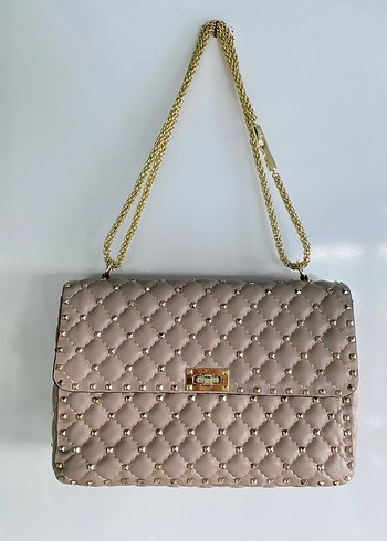 Valentino Zincir Detaylı Bej Deri Kadın Çanta - Görsel 7
