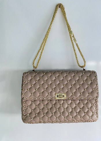 Valentino Zincir Detaylı Bej Deri Kadın Çanta - Görsel 10