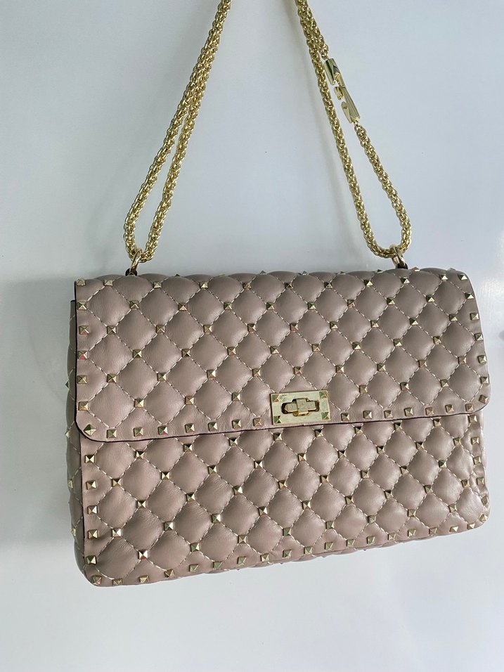 Valentino Zincir Detaylı Bej Deri Kadın Çanta - Görsel 3