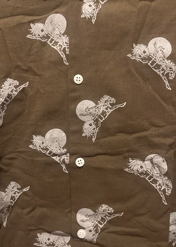 Düğmeli, Kısa Kollu, Baskılı Kahverengi Gömlek - Görsel 2