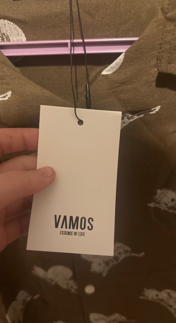 Düğmeli, Kısa Kollu, Baskılı Kahverengi Gömlek - Görsel 5