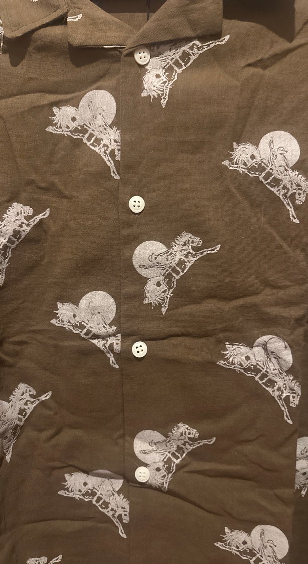 Düğmeli, Kısa Kollu, Baskılı Kahverengi Gömlek - Görsel 2