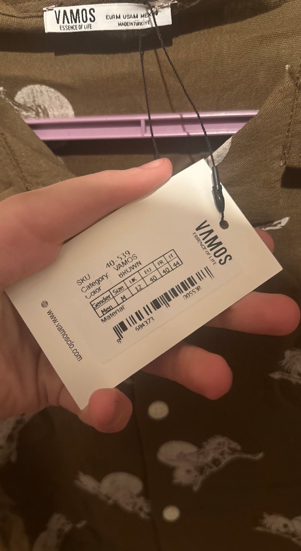 Düğmeli, Kısa Kollu, Baskılı Kahverengi Gömlek - Görsel 4