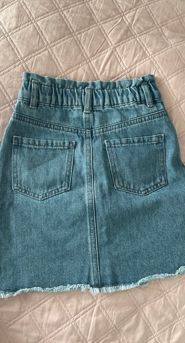 Nakışlı, Fırfırlı Mavi Kız Kot Etek - Görsel 3