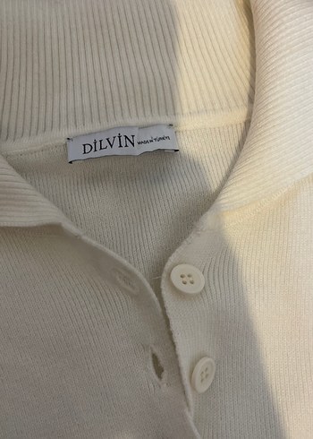 Düğmeli Beyaz Pamuklu Kadın Kazak - Görsel 2