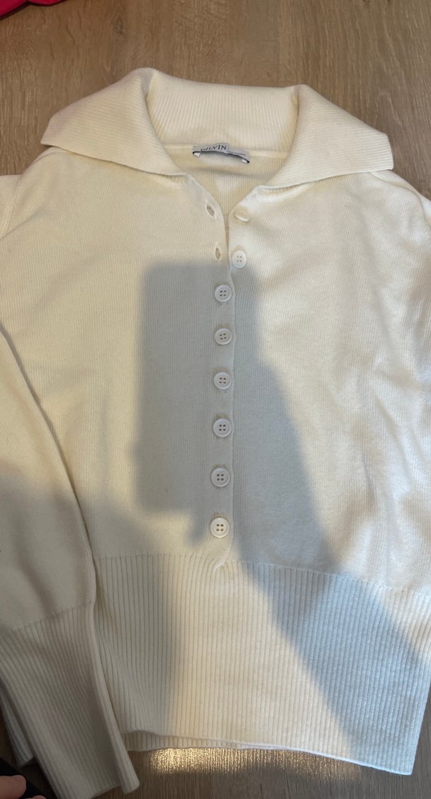 Düğmeli Beyaz Pamuklu Kadın Kazak - Görsel 3