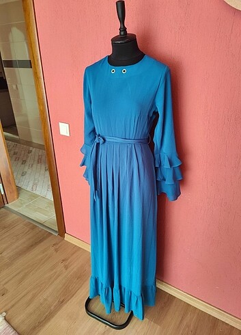 xl Beden mavi Renk Boydan uzun elbise