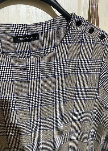 Gri Kareli Uzun Kollu Midi Elbise - Görsel 3