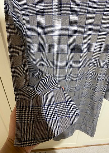 Gri Kareli Uzun Kollu Midi Elbise - Görsel 2