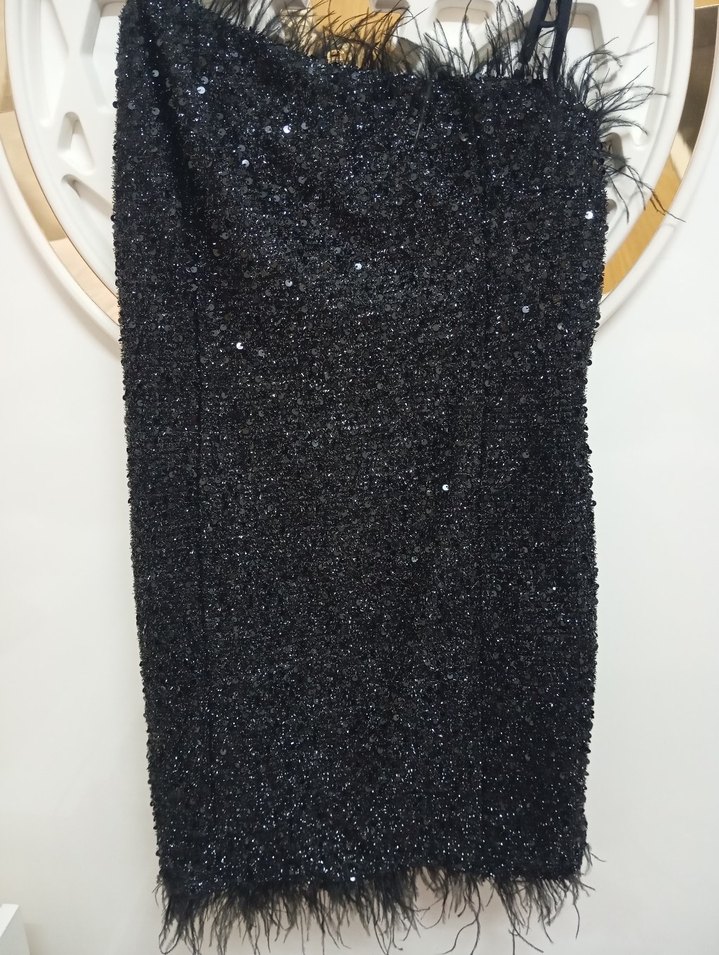 Otriş Detaylı Siyah Mini Gece Elbisesi - Görsel 3