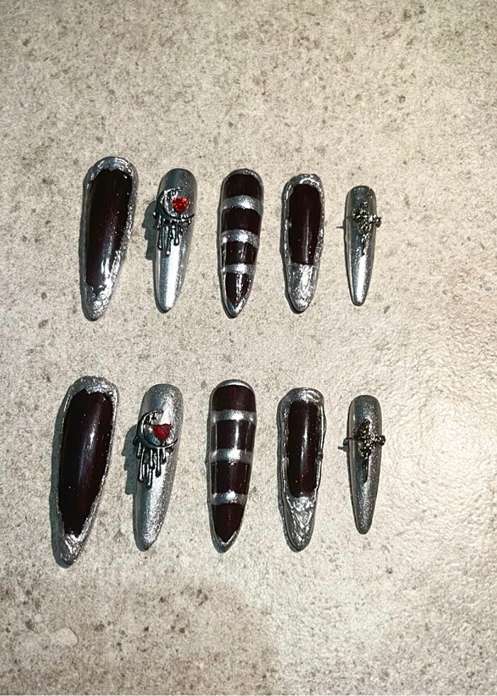 Dark red jel destekli takma tırnak - Görsel 4