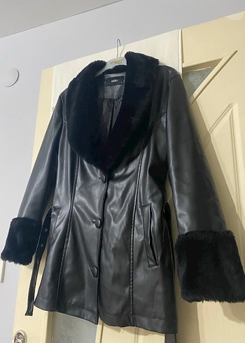Uzun siyah  Deri Kadın Ceket - Görsel 2