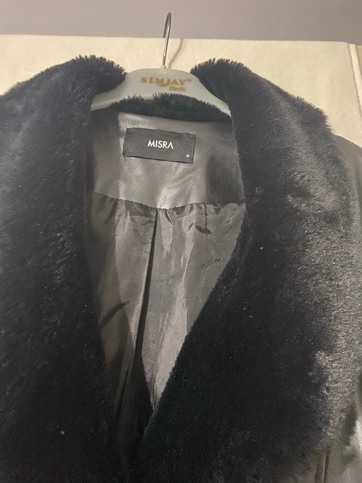 Uzun siyah  Deri Kadın Ceket - Görsel 5