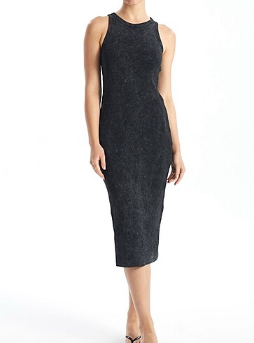 l Beden Bisiklet Yaka Kadın Bodycon Elbise Gri