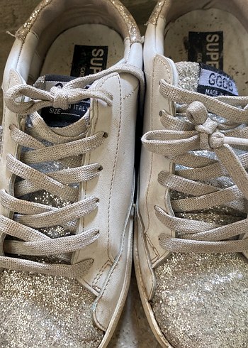 Golden Goose Deluxe Orijinal Superstar Bej Simli Sneaker