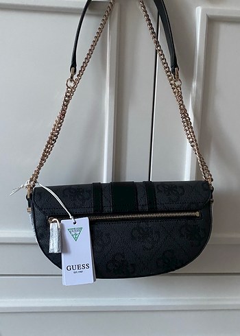 Zincir Detaylı siyah gri monogram Guess Kadın Çanta - Görsel 3