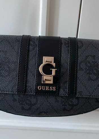 Zincir Detaylı siyah gri monogram Guess Kadın Çanta - Görsel 2