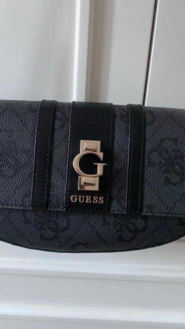 Zincir Detaylı siyah gri monogram Guess Kadın Çanta - Görsel 2