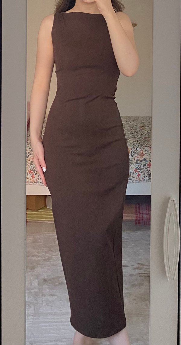Dilvin Kahverengi  Midi Elbise - Görsel 2