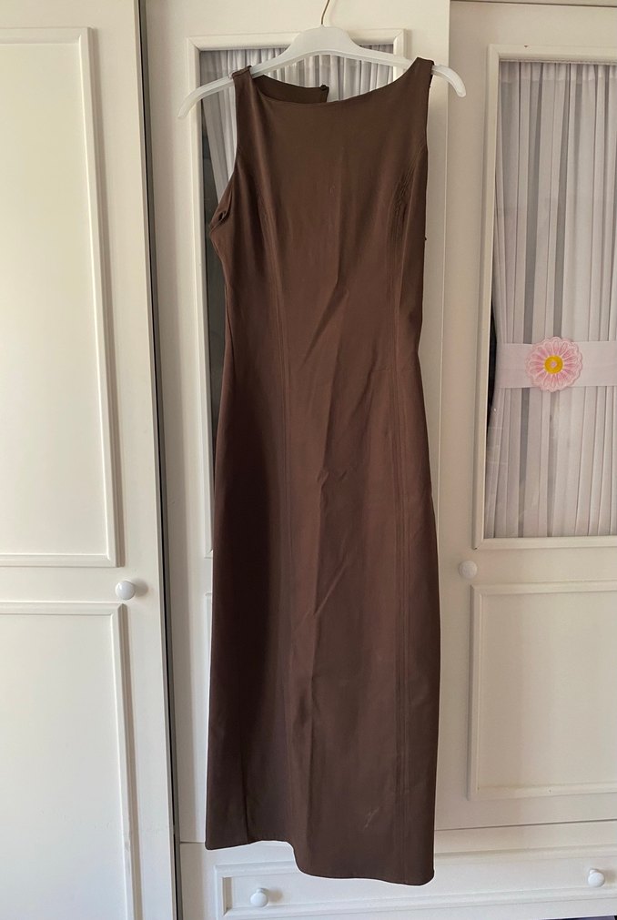 Dilvin Kahverengi  Midi Elbise - Görsel 5