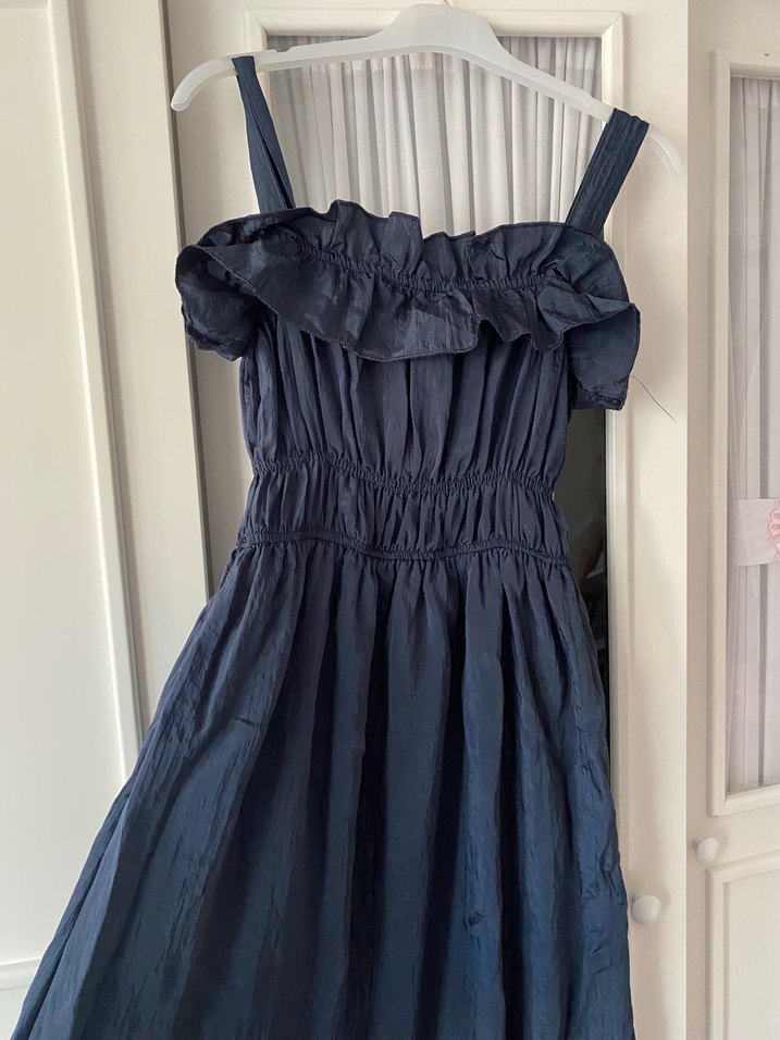 Lacivert V Yakalı Salaş Elbise - Görsel 3